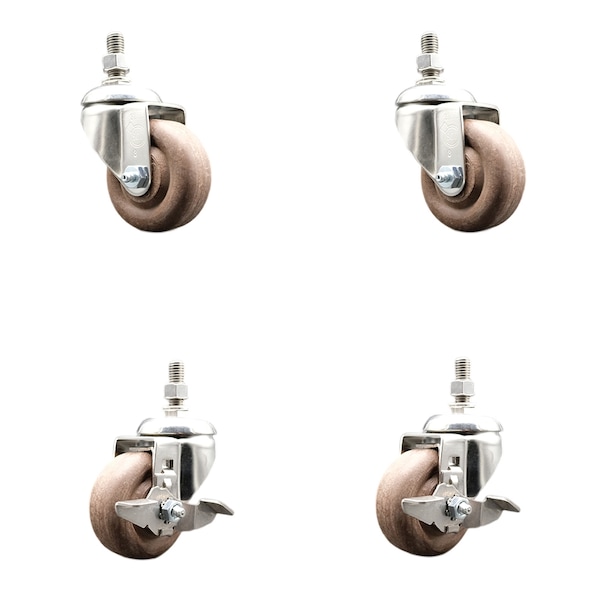 Service Caster 3 Inch 316SS High Temp Glass Filled Nylon 12mm Stem Caster Brakes SCC, 2PK SS316TS20S314-GFNSHT-M1215-2-TLB-2 - main